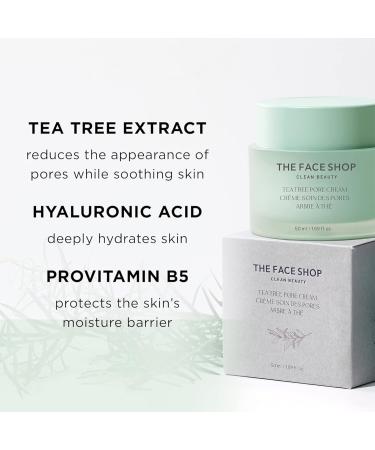 The Face Shop Tea Tree Pore Cream - Pore Minimizer & Hydrating Moisturizer | AHA BHA PHA | Soothing Korean Skin Care with Hyaluronic Acid & Cica - Buy Online on GoSupps.com