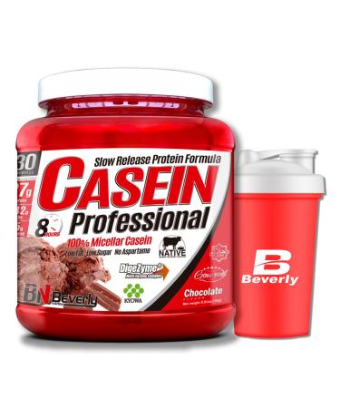 Beverly PROFESSIONAL CASEIN | Micellar Casein | 1kg | Slow Release Protein | 1 Month Use | Chocolate Flavor | Free Blender