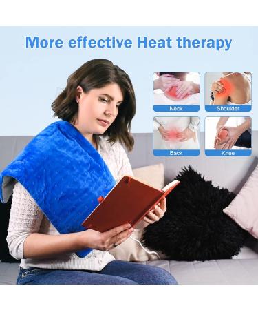 Riogoo Electric Heating Pillow for Back Pain Relief - 30x60cm Soft Cushion 5 Heat Levels & 4 Timers (Neck & Shoulders) - Blue - International Shipping Available - Buy Online on GoSupps.com