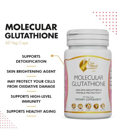 Coco March Molecular Glutathione - Potent Vegan Skin Antioxidant 500mg 60 Veg Caps - Gluten Free Soy Free Dairy Free GMO Free - Buy Online on GoSupps.com