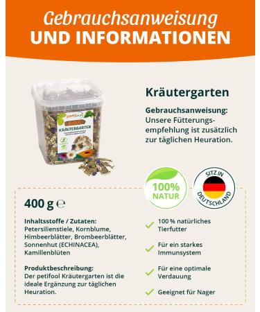 Petifool Herb Garden 400g | 100% Natural Supplementary Food for Rodents - Rabbits Guinea Pigs Hamsters & More - No Artificial Additives - Buy Online on GoSupps.com