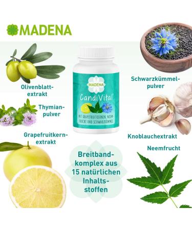 Madena Candivital - Natural Phyto Complex for Candida Albicans & Candidose | Caprylic Acid Neem Extract Oregano Grapefruit Black Cumin - International Shipping - Buy Online on GoSupps.com