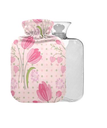 Red Tulips Hot Water Bottle with Cover 1 l Small Hot Water Bag for Pain Relief Bed Hand and Feet BAP-Free