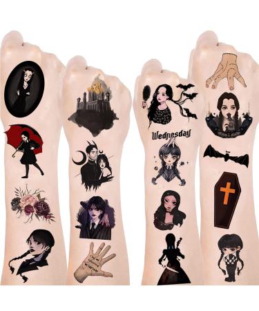 20 Sheets Wednesday Temporary Tattoos Party Favors Wednesday Themed Birthday Party Supplies Decorations for Horror & Fantasy Dark Wednesday Family Series Fan Gifts