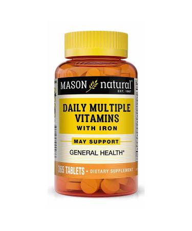 MASON NATURAL Daily Multiple Vitamins with Iron Vitamins A C D E B1 B2 B3 B6 B12 Folate and Calcium for Overall Health 365 Tablets