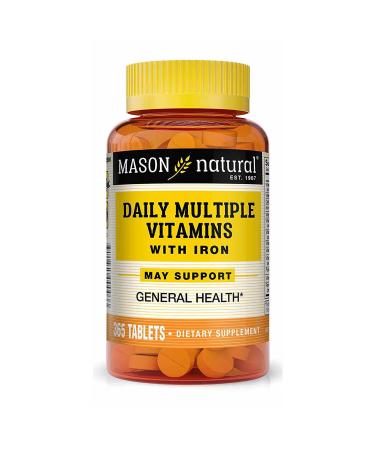 MASON NATURAL Daily Multiple Vitamins with Iron Vitamins A C D E B1 B2 B3 B6 B12 Folate and Calcium for Overall Health 365 Tablets - Buy Online on GoSupps.com