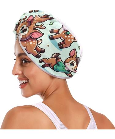 Cartoon Deer Tree Hair Towel 2 Pack - Super Absorbent Quick Dry Hair Turbans for Women & Girls - Buy Online on GoSupps.com