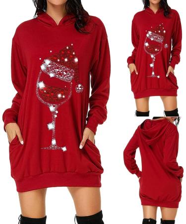 Shop Hanxiulin Women's Christmas Elk Sweatshirt Dress - Oversized Long-Sleeved Hoodie | Festive Red Christmas Apparel - Buy Online on GoSupps.com