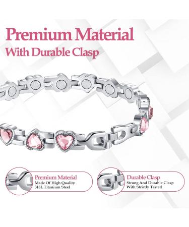 Jecanori Lymphatic Drainage Magnetic Bracelet for Women - Titanium Steel Wristband with Sparkling Heart Shaped Cubic Zirconia - Pink Bracelet with Removal Tool & Gift Box - Buy Online on GoSupps.com