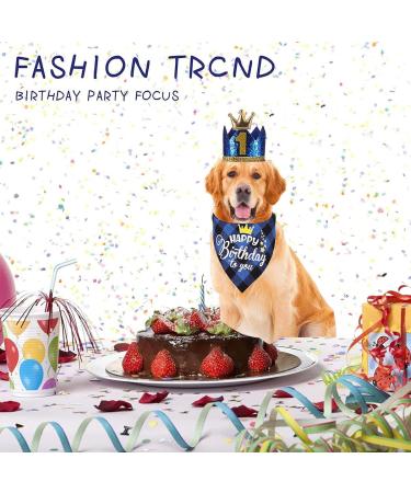 Crown Dog Birthday Hat 4PCS Cute Dog Birthday Hat and Bandana with Dog Bow Tie and Gold Numbers Reusable Dog Birthday Party Supplies for Pet Puppy Cats Small Medium Dogs (New Blue) - Buy Online on GoSupps.com