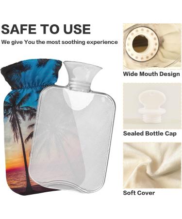 NAANLE 2L Hot Water Bottle with Cover - Sunset Palm Design for Menstrual Cramps Pain Relief & Heat Therapy | Large Transparent Bottle - Buy Online on GoSupps.com
