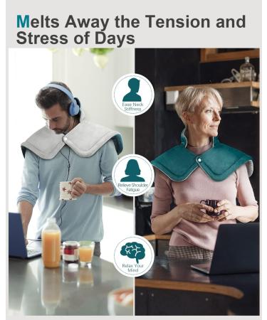 Electric Weighted Heating Pad for Neck & Shoulder Pain Relief - 6 Heat Settings, 2H Auto-Off, 17x23inch Blue - Father's Day Gift for Men, Women, Mom, Wife, Daughter - Home & Office Use - Buy Online on GoSupps.com