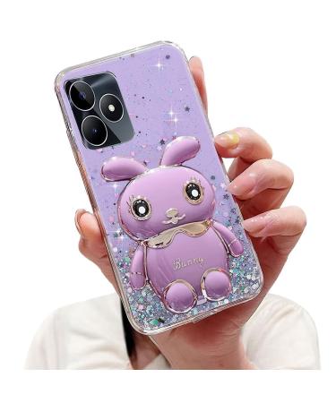 Tivenfezk Nadoli for Oppo Realme C53 Hase Hidden Stand Shell caricature glitter rabbits stand Soft silicone bling cell phone case transparent protective cover Oppo realme c53 purple