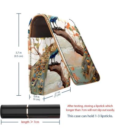 Buy Leather Lipstick Case with Mirror - Mini Lip Gloss Organizer | Forest Tree Couple Peacock Design - Buy Online on GoSupps.com