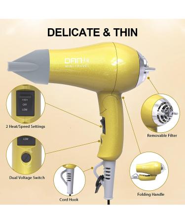 Portable Travel Hair Dryer  Mini Blow Dryer 1200W with Folding Handle & 125/250V Dual Voltage  with Concentrator & Diffuser Attachment - Buy Online on GoSupps.com