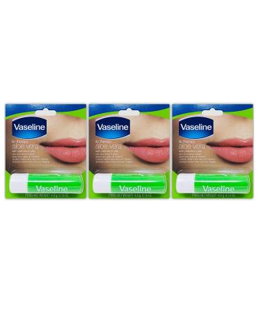 Vaseline Lip Therapy Aloe Vera | Lip Balm with Petroleum Jelly for providing your Lips with Ultimate Hydration and Essential Moisture to treat Chapped Dry Peeling or Cracked Lips 0.16 Oz (3 Pack)