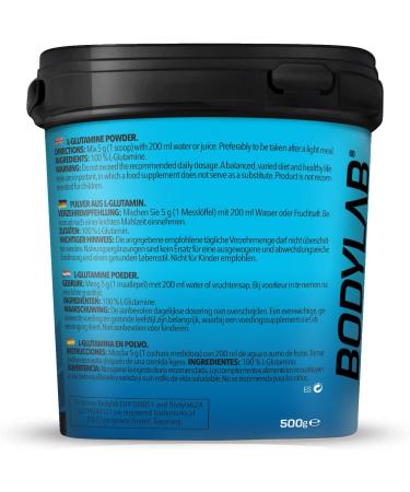 BODYLAB24 Glutamine Powder 500g | 100% Pure L-2-Amininoglutaric Acid | Supports Recovery for Strength & Endurance Athletes - Buy Online on GoSupps.com