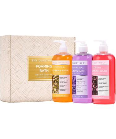 Spa Luxetique Bubble Bath Set with Epsom Salt, Chamomile, Rose & Lavender Scent - Christmas Gift for Men and Women - 3 Pack (49.8 fl oz) - Buy Online on GoSupps.com