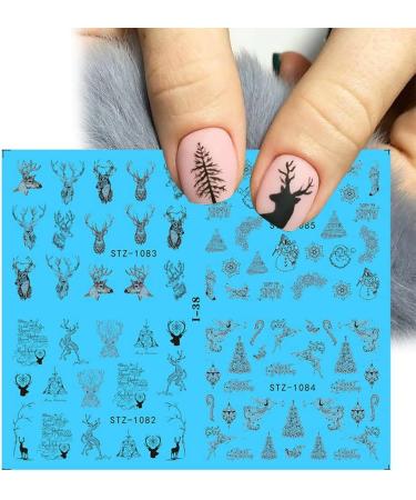 4 In 1 Nail Art Decorations Deer Christmas Tree DIY Manicure Snow Nails Stickers Xmas Design Lace Black White(I-39) - Buy Online on GoSupps.com