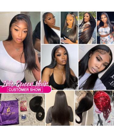 Iris Queen 13x4 HD Straight Lace Front Human Hair Wig 20 Inch - 180 Density, Pre Plucked with Baby Hair, 10A Transparent Lace, Bleached Knots - Natural Black for Black Women - Buy Online on GoSupps.com