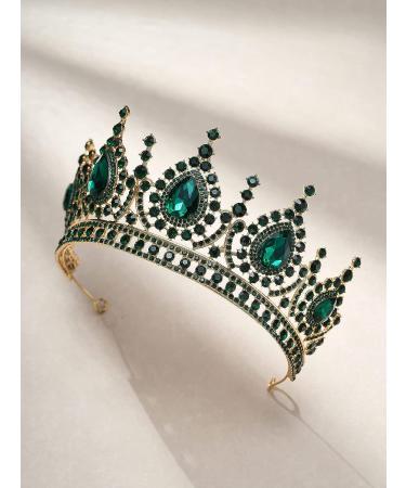 SweetV Baroque Crystal Queen Crown - Wedding Tiara for Bride, Prom, Halloween, Birthday Party - Green - Buy Online on GoSupps.com