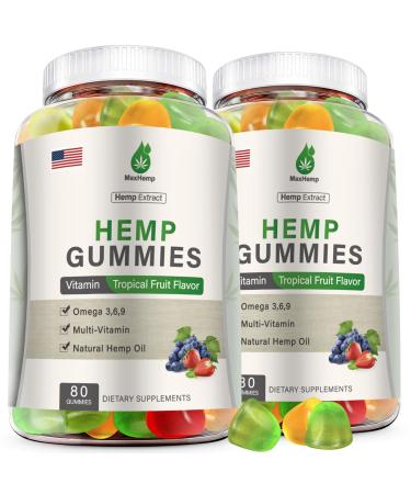 Hemp Gummies for Sleep Pain Calm Relaxation, Hemp Oil Infused Gummy Edibles 2 Packs