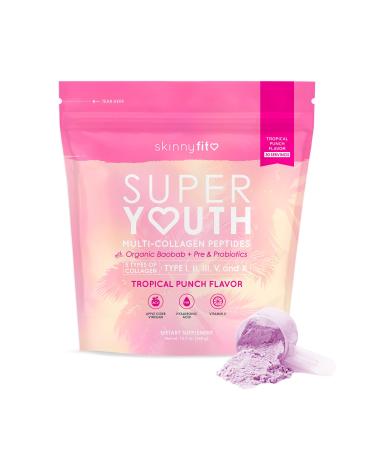 SkinnyFit Super Youth Tropical Punch Multi-Collagen Peptides + Probiotics Baobab Fiber Apple Cider Vinegar Hyaluronic Acid & Vitamin C Skin Hair Joint & Metabolism Support 30 Servings