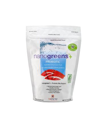 Biopharma Scientific NanoGreens + Probiotic Fruit and Vegetable Superfood Powder | Natural Strawberry Flavor | 30 Servings | Spirulina, Chlorella, Kale, Probiotic Bacillus Subtilis