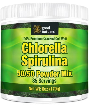 Premium Chlorella Spirulina Powder | 85 Servings | Non-GMO | Sunlight Grown | Deep Green Colour | Cracked Cell Wall | Alkalyzing | High Protein | Vegan Capsules | Mountain Water | Good Natured Powser (170g)