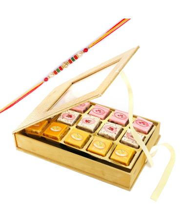 Ghasitaram Gifts Rakhi Gifts for Brothers Leather Box Assorted Choco Bites with Pearl Beads Rakhi