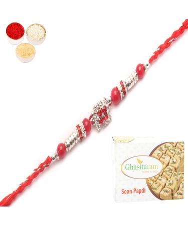 Ghasitaram Gifts Rakhi for Brother Rakhis Online - 8983 Diamond Rakhi with 400 GMS of Soan Papdi