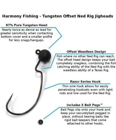 Harmony Fishing Tungsten Offset Weedless Ned Rig Jigheads 1/8oz - 5 Pack - Buy Online on GoSupps.com