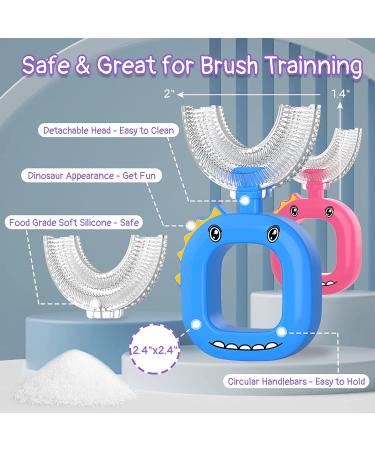 Kids U-Shaped Toothbrush Age 2-6 | Food Grade Silicone Brush | 360 Oral Cleaning | Blue/Pink | Dental Health - Buy Online on GoSupps.com