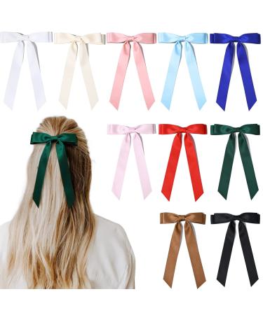 10PCS Silky Satin Hair Bows Hair Clip Ribbon Accessories Ponytail Holder Slides Metal Clips French Barrette Hair Bow for Women Girls Toddlers Teens Kids Silk Hair Bows 10PCS