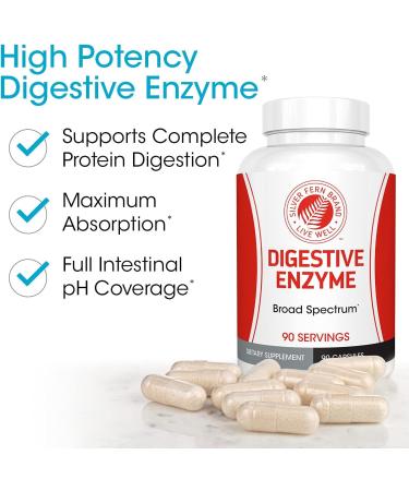Silver Fern Brand Ultimate Digestive Enzyme Supplement - 1 Bottle 90 Capsules - High Potency Multi Enzyme - Digestive Comfort & Food Tolerance - Hemicullulase Peptidase Maltase More - Buy Online on GoSupps.com