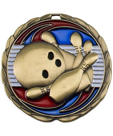 Decade Awards Bowling Color Medal - 2.5 Wide Tournament Medallion with American Flag Ribbon - GOLD - Buy Online on GoSupps.com