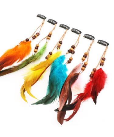 MWOOT 6Pcs Handmade Boho Feather Hair Clips - Bohemian Hippie Festival Headwear with Comb Clip - Beads Styles - Buy Online on GoSupps.com