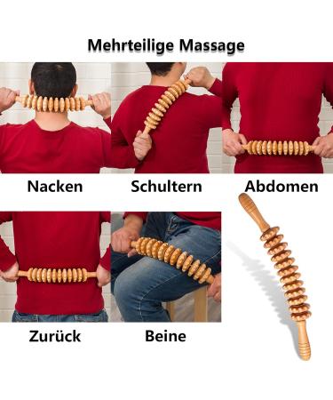 Natural Wooden Massage Roller with Handle - Curved Back Massager for Neck Legs & Body | International Shipping - Buy Online on GoSupps.com