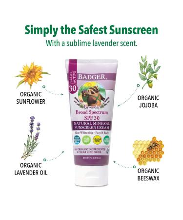 Badger Natural Mineral Sunscreen Cream SPF 30 - Lavender 2.9 oz | Eco-Friendly UV Protection - Buy Online on GoSupps.com
