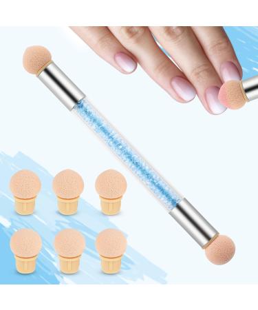 Nail Art Gradient Sponge Brush Applicator with 8Pcs Washable Replacement Sponge Head Nail Tips Ombre Nails Sponge Brush for UV Gel and False Nail Tips Art Tools for Women Girls (Blue)