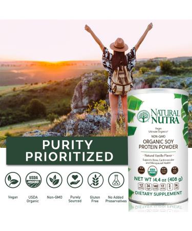 Natural Nutra Organic Vegan Plant-Based Soy Protein Powder - Bone Support, Cardiovascular Health - Gluten Free, Non GMO, Sugar-Free - 14.4 OZ - Buy Online on GoSupps.com