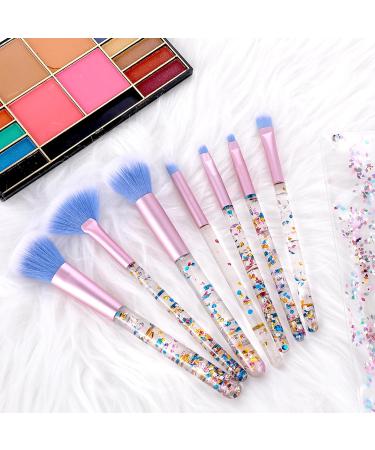 WLLHYF 7 Pack Makeup Brush Set Stylish Glitter Cosmetics Brushes Kit Professional Blending Brush with Crystal Sequins Handle for Eye Shadow Eyeliner Foundation Powder Concealer Blush Lip Women (Blue) - Buy Online on GoSupps.com