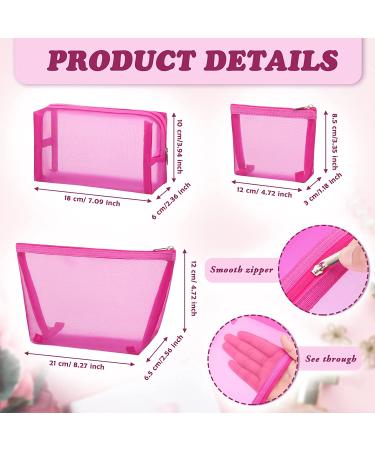 3-Piece Rose Red Mesh Makeup Bag Set - Travel & Office Zipper Pouches - Buy Online on GoSupps.com
