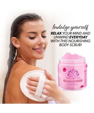 Organic Raspberry Scrub - Natural Exfoliating Salt Body & Face Scrub - Moisturizing Pure Exfoliator for Cellulite & Dead Skin - 10 oz - Buy Online on GoSupps.com