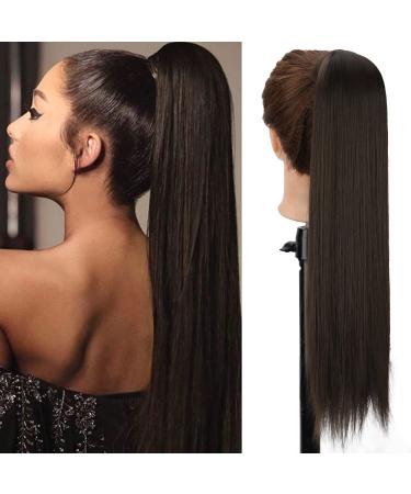 Clip in hair part ponytail extension dark brown long smooth hair extension extension art hair natural ponytail braid magic paste wrap around ponytail hairpiece 071g 60cm/24 -inch brown 4# - Buy Online on GoSupps.com