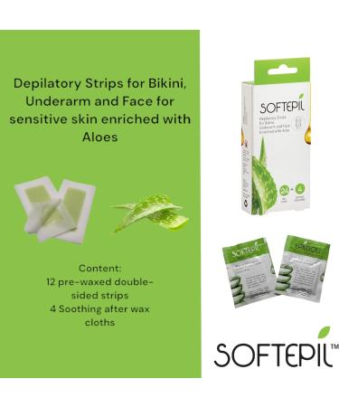 Epildou - Softepil bandes d pilatoires pour bikini aisselles et visage enrichies d'alo s avec 4 lingettes de finition apaisantes fabriqu en Espagne - Buy Online on GoSupps.com