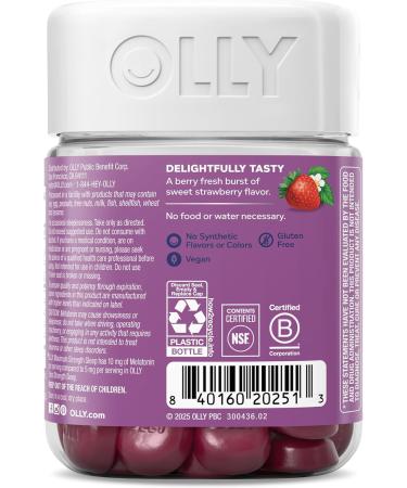 OLLY Max Strength Sleep Gummy 10mg Melatonin L-Theanine Chamomile Lemon Balm Sugar Free Vegetarian Sleep Aid Strawberry - 50 Count 50 Count (Pack of 1) Gummy - Buy Online on GoSupps.com