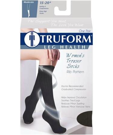 Truform Women's Compression Socks 15-20 mmHg - Black Rib Knit X-Large (2 Pack) - Buy Online on GoSupps.com
