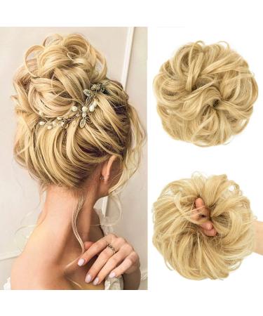 JJStar hair part with rubber band large bun hair part lured hair tie with hair teat hairstyles hair extension messy bun hair parts for women girls ponytail (natural blond)