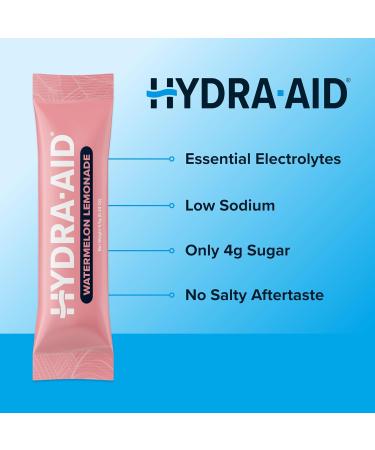 HYDRA AID Low Sodium Electrolyte Powder Packets - Marine-Mineral Hydration Mix with Vitamins B C D | No Salty Aftertaste | Pack of 2 | 28 Lemonade Watermelon Sticks | Vegan Non-GMO Gluten Free - Buy Online on GoSupps.com